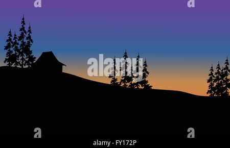 Schönes Haus auf dem Hügel von silhouette Stock Vektor