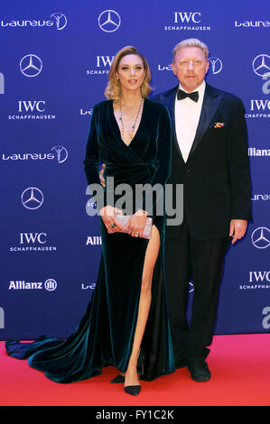 Boris Becker und seine Ehefrau Lilly Becker, die Teilnahme an der 17. Laureus World Sports Awards 2016 bei der Messe Berlin am 18. April 2016 in Berlin, Deutschland. Stockfoto