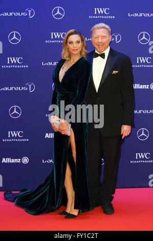 Boris Becker und seine Ehefrau Lilly Becker, die Teilnahme an der 17. Laureus World Sports Awards 2016 bei der Messe Berlin am 18. April 2016 in Berlin, Deutschland. Stockfoto