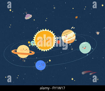 Characterized planets on solar system Stockfoto