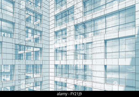 Blaue abstrakte moderne Architektur Hintergrund mit Drahtrahmen Linien, 3d Render-illustration Stockfoto