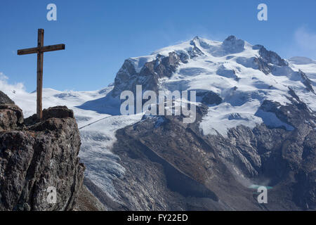 Blick vom Gornergrat auf die Gebirgskette der Monte Rosa, Zermatt, Kanton Wallis, Schweiz Stockfoto