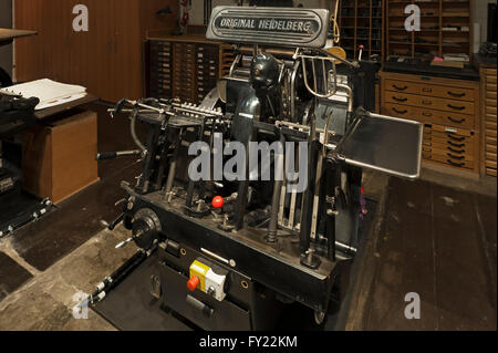 Original Heidelberg Druckmaschine ab etwa 1950, Museum für Industriekultur, Nürnberg, Middle Franconia, Bayern Stockfoto