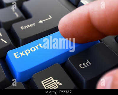 Finger drückt blau Tastatur Button Export. Stockfoto