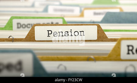 Dateiordner mit der Bezeichnung als Pension. Stockfoto