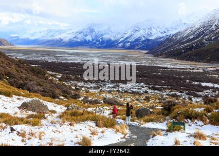 Die spektakuläre Landschaft der Kea Point Strecke, führt zu den Mueller Gletscher in Mt Cook National Park auf der Südinsel Stockfoto