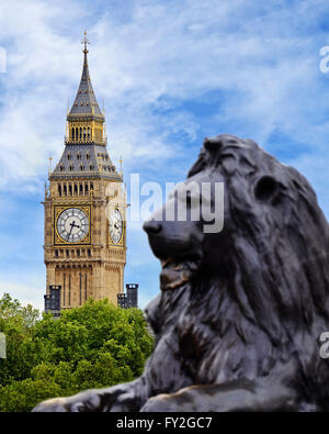 Big Ben von Trafalgar Square, London, England, UK betrachtet. Stockfoto