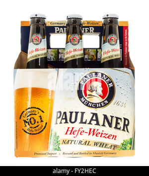 Winneconne, Wisconsin -3 Nov 2015: Six-Pack von Paulaner Bier. Stockfoto