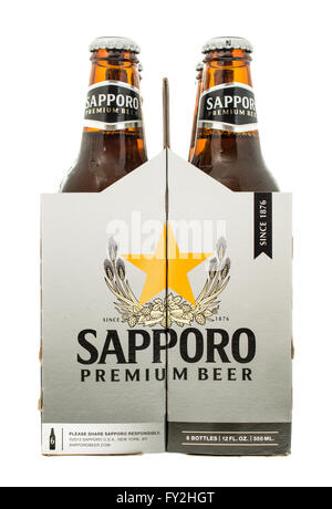 Winneconne, Wisconsin -3 Nov 2015: Six-Pack von Sapporo Bier. Stockfoto