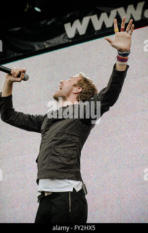 Live 8 Hyde Park, London. Chris Martin von Coldplay die live. Stockfoto