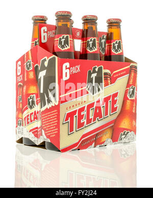 Winneconne, Wisconsin - 10. Januar 2016: ein six-Pack Tecate Bier. Stockfoto