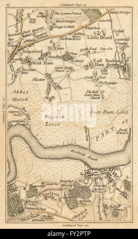 WOOLWICH: Greenwich, Stratford, Ost/West Ham, Charlton, Barking, Plaistow, 1786 Karte Stockfoto