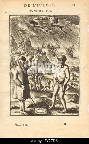 Norwegen-Kostüm: Norweger im 17. Jahrhundert Kleid. Rentier. Schiffe. MALLET, 1683 Stockfoto