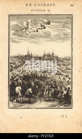 Krakau: Dekorative Stadtansicht Cracovie (Krakau) Polens. MALLET, print 1683 Stockfoto