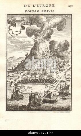 Sizilien: "Mont Gibel' (Ätna) & Catania 1669 Ausbruch zeigen. MALLET, 1683 Stockfoto