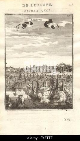 LISBOA (Lissabon): Dekorative Blick auf die Stadt Lissabon. Boote & Schiffe. Holzhammer 1683 Stockfoto