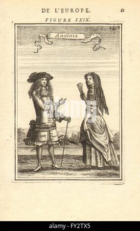 ENGLISCHE Kostüm: Kleid Mann & Frau im 17. Jahrhundert. "Anglois. MALLET, 1683 Stockfoto