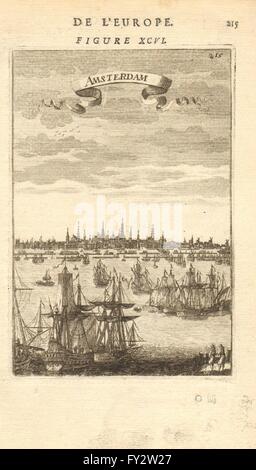 AMSTERDAM: Dekorative Blick auf die Stadt. Viele Schiffe. Niederlande. MALLET, 1683 Stockfoto