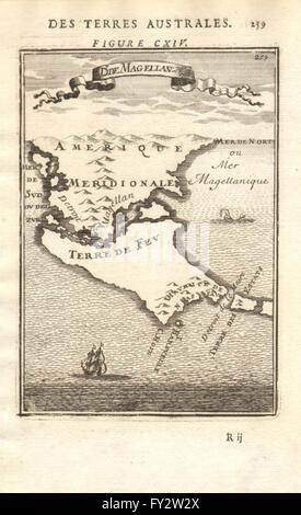 Feuerland: Kap Hoorn. Magellan Straße. Chile-Argentinien. MALLET, 1683 Karte Stockfoto