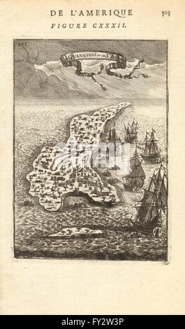 BAHAMAS: "Guanahani" (San Salvador) von Columbus gefunden 1492.MALLET, 1683 Karte Stockfoto