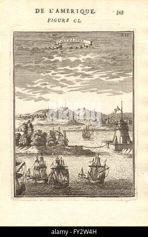 CARTAGENA: Dekorative Blick auf die Stadt & Port. Galeonen. Kolumbien. MALLET, 1683 Stockfoto