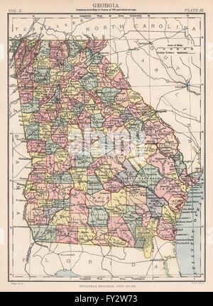 Georgien: State Karte. Landkreise/Eisenbahnen. Atlanta. Britannica 9. Auflage 1898 Stockfoto