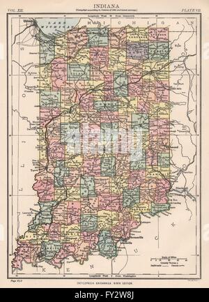 INDIANA: State Karte mit Landkreisen/Eisenbahnen. Indianapolis. Britannica 1898 Stockfoto