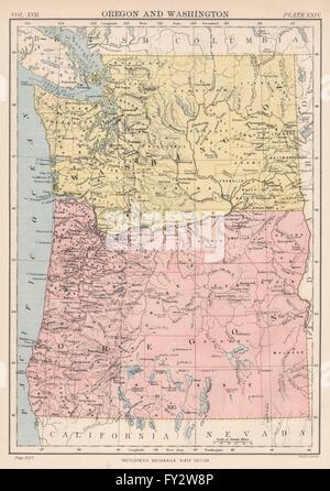 & WASHINGTON, OREGON: State Karte zeigt Grafschaften. Seattle-Tacoma, 1898 Stockfoto