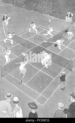 HEATH ROBINSON: Doppelkreuz Tennis Platz & Ingwer das Spiel 1935 sparen Stockfoto