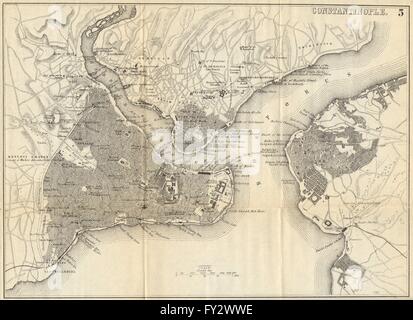 Konstantinopel (ISTANBUL): Antike Stadtplan. Stadtplan. Turkei. BRADSHAW 1890 Stockfoto