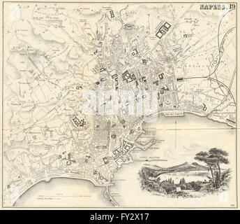 NAPLES Neapel: Antike Stadtplan. Stadtplan. Italien. BRADSHAW, 1890 Stockfoto