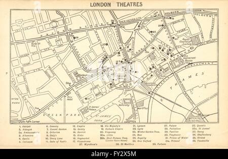 WEST END Theater: Covent Garden Shaftesbury Avenue & c, Jahrgang 1925 Karte Stockfoto