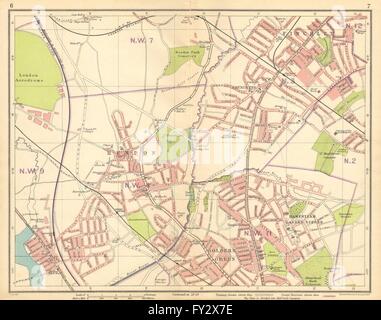 LONDON-NW: Hendon Finchley Golder grün Hampstead Garden Suburb, 1925-Karte Stockfoto