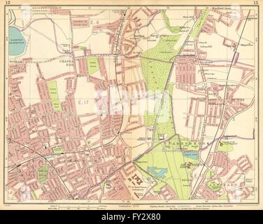 LONDON NE:Walthamstow Snaresbrook Wanstead Higham Hill Woodford Green, 1925-Karte Stockfoto