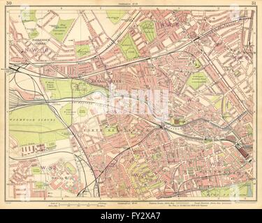 LONDON: Kilburn St John's Wood Maida Vale Bayswater Notting Hill, 1925 alte Karte Stockfoto