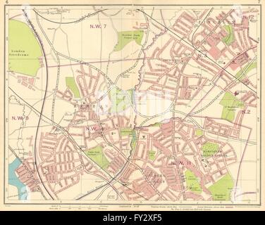 LONDON-NW: Hendon Finchley Golder grün Hampstead Garden Suburb, 1930 Karte Stockfoto