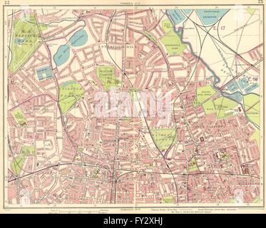 LONDON N:Finsbury Park Clapton Highbury Stamford Hill Stoke Newington, 1930 Karte Stockfoto