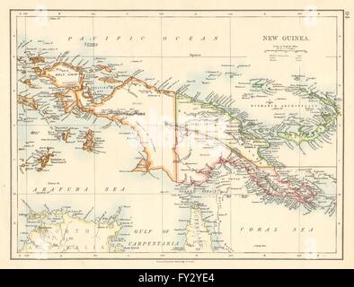 KOLONIALE NEUGUINEA. Kaiser-Wilhelm-Land. British & Niederländisch Neuguinea, 1899-Karte Stockfoto