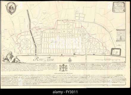 Sir Christopher Wren Plan zum Wiederaufbau der City of London. 1855 Kopie, 1855-Karte Stockfoto