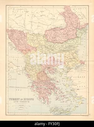 TÜRKEI IN EUROPA. Griechenland-Serbien-Rumänien-Balkan. Railways.BARTHOLOMEW, 1876-Karte Stockfoto