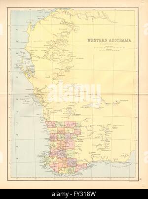 WESTERN AUSTRALIA. Staatliche Karte mit nur 26 Grafschaften. Perth, 1876 Stockfoto