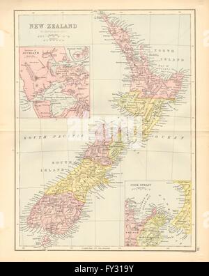 Neuseeland. Zeigen 1870 Provinzen. Auckland-Umgebung. Bartholomäus, 1876-Karte Stockfoto