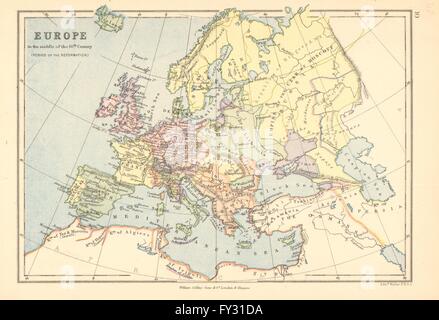 "Europa in der Mitte des 16. Jahrhunderts (Zeit der Reformation)", 1876 Karte Stockfoto