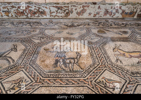 Frühe christliche Mosaikboden mit tierischen Symbolik ausgesetzt 4. Jahrhundert, romanische Basilika, Interieur, Aquileia Stockfoto