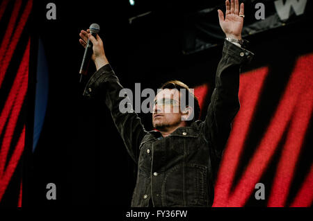 Live 8 am Hyde Park, London. 2 Juli 2005.U2 Bono Stockfoto