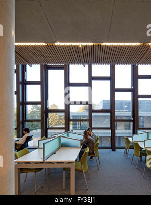 Albert Sloman Library Innenansicht im 2. Stock. Albert Sloman Bibliothek und Silberrad Student Center University of Essex, Colchester, Vereinigtes Königreich. Architekt: Patel Taylor, 2015. Stockfoto