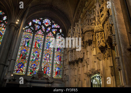 Glasmalerei-Fenster. Kathedrale von Ely, Cambridgeshire, England Stockfoto