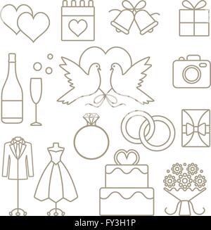 Hochzeit im Zusammenhang mit Vektor-Gliederung Icons set Stock Vektor