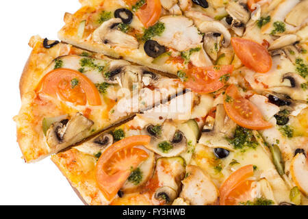 isolierte Fastfood Stück Pizza, große runde Pizza zu nominieren Stockfoto