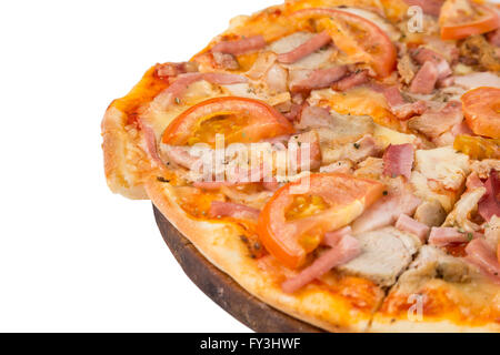 isolierte Fastfood Stück Pizza, große runde Pizza zu nominieren Stockfoto